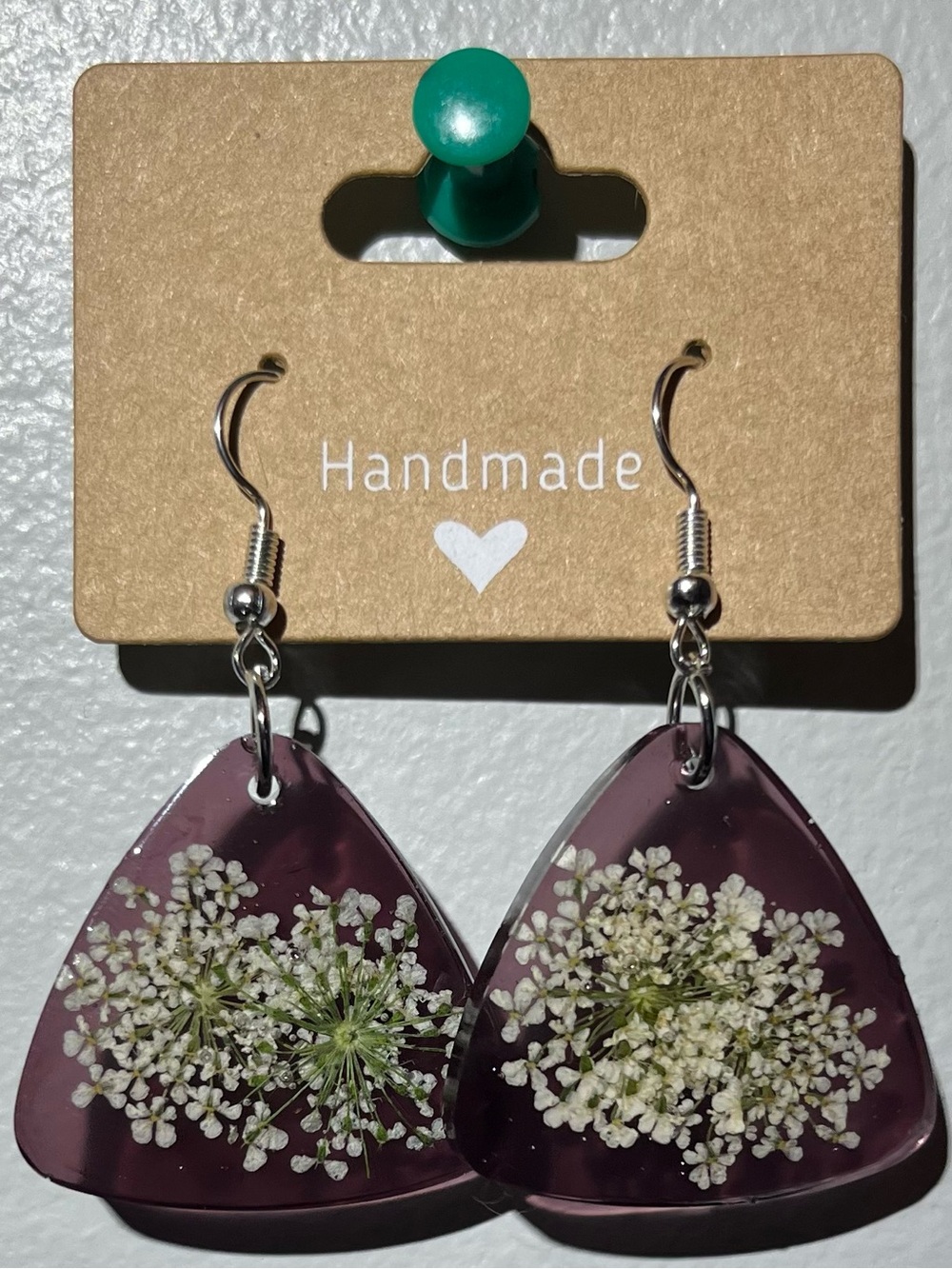 Purple Floral Resin Drop Earrings